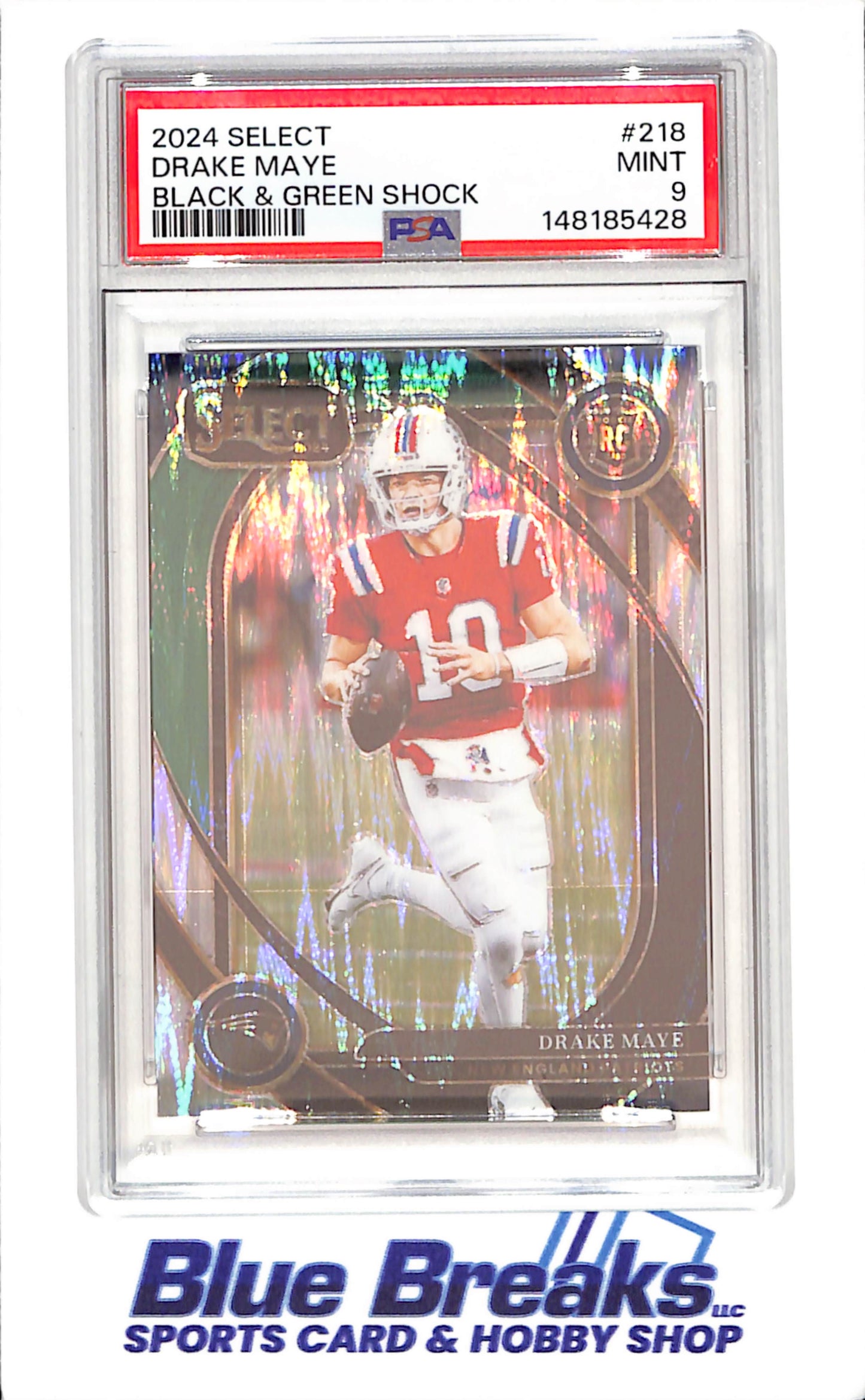 2024 Panini Select - Drake Maye - Black & Green Shock - RC - PSA 9 - New England Patriots - Football - #218