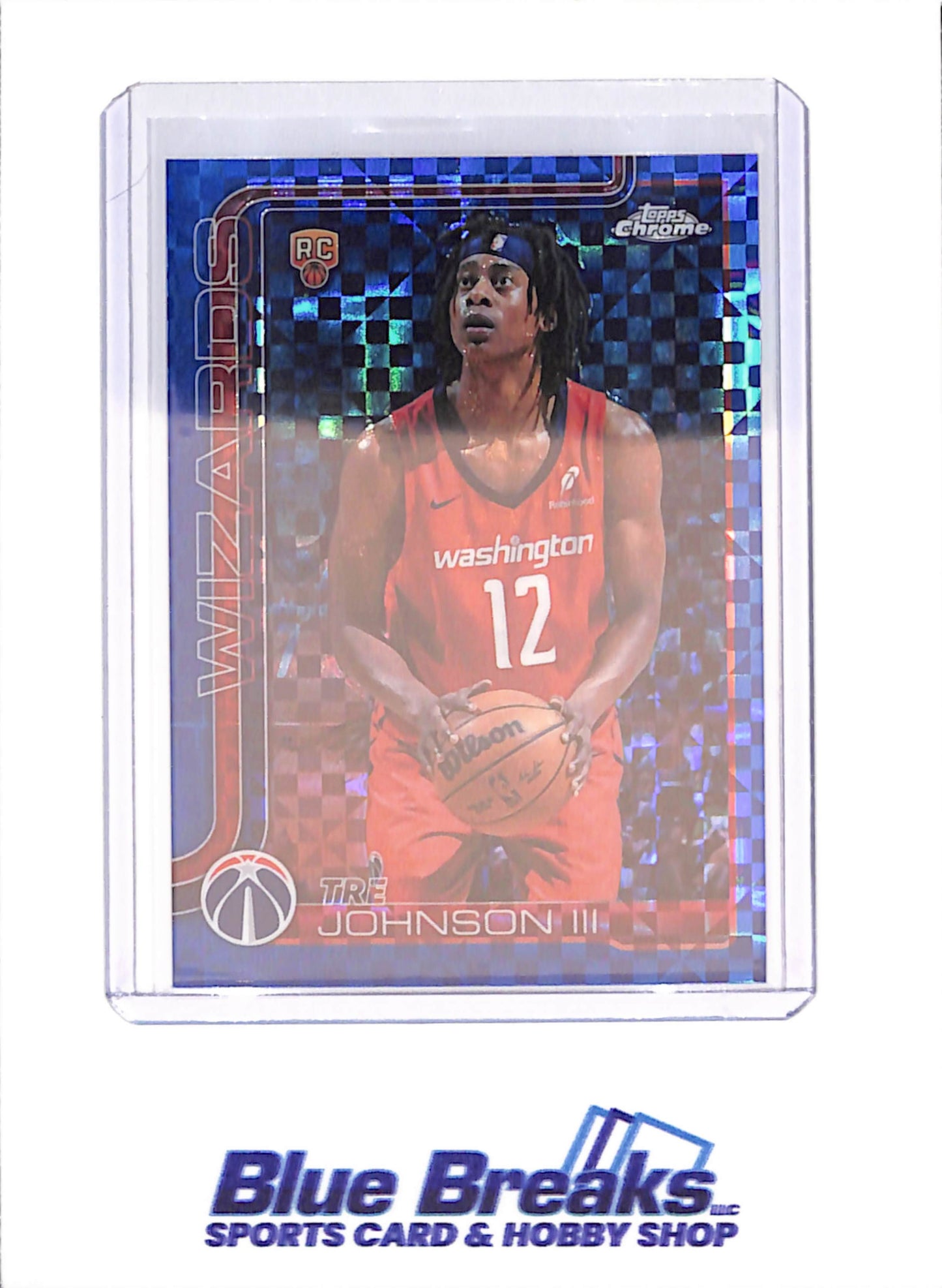 2025-26 Topps Chrome - Tre Johnson III - RC - Blue Xfractor - Washington Wizards - Basketball - #256