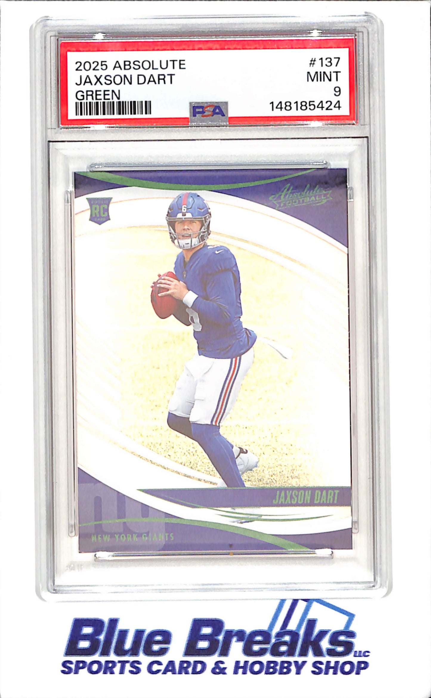 2025 Panini Absolute - Jaxson Dart - Green - RC - PSA 9 - New York Giants - Football - #137