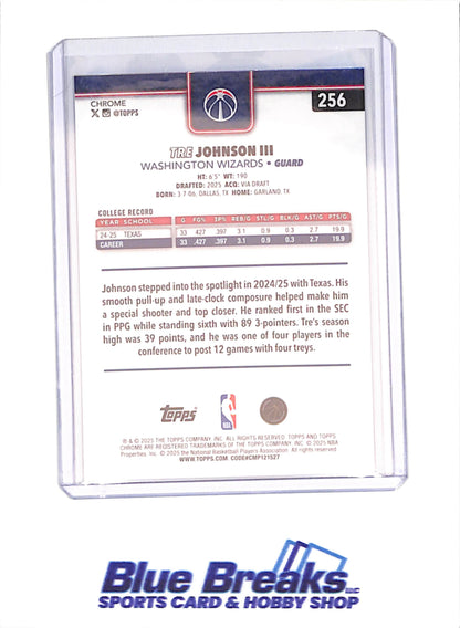 2025-26 Topps Chrome - Tre Johnson III - RC - Blue Xfractor - Washington Wizards - Basketball - #256