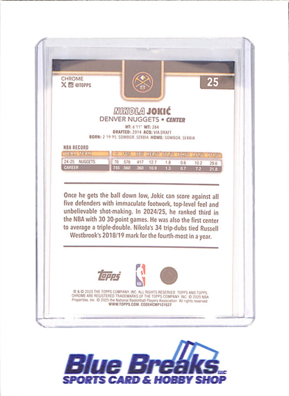 2025 -26 Topps Chrome - Nikola Jokic - Blue Xfractor - Denver Nuggets - Basketball - #25