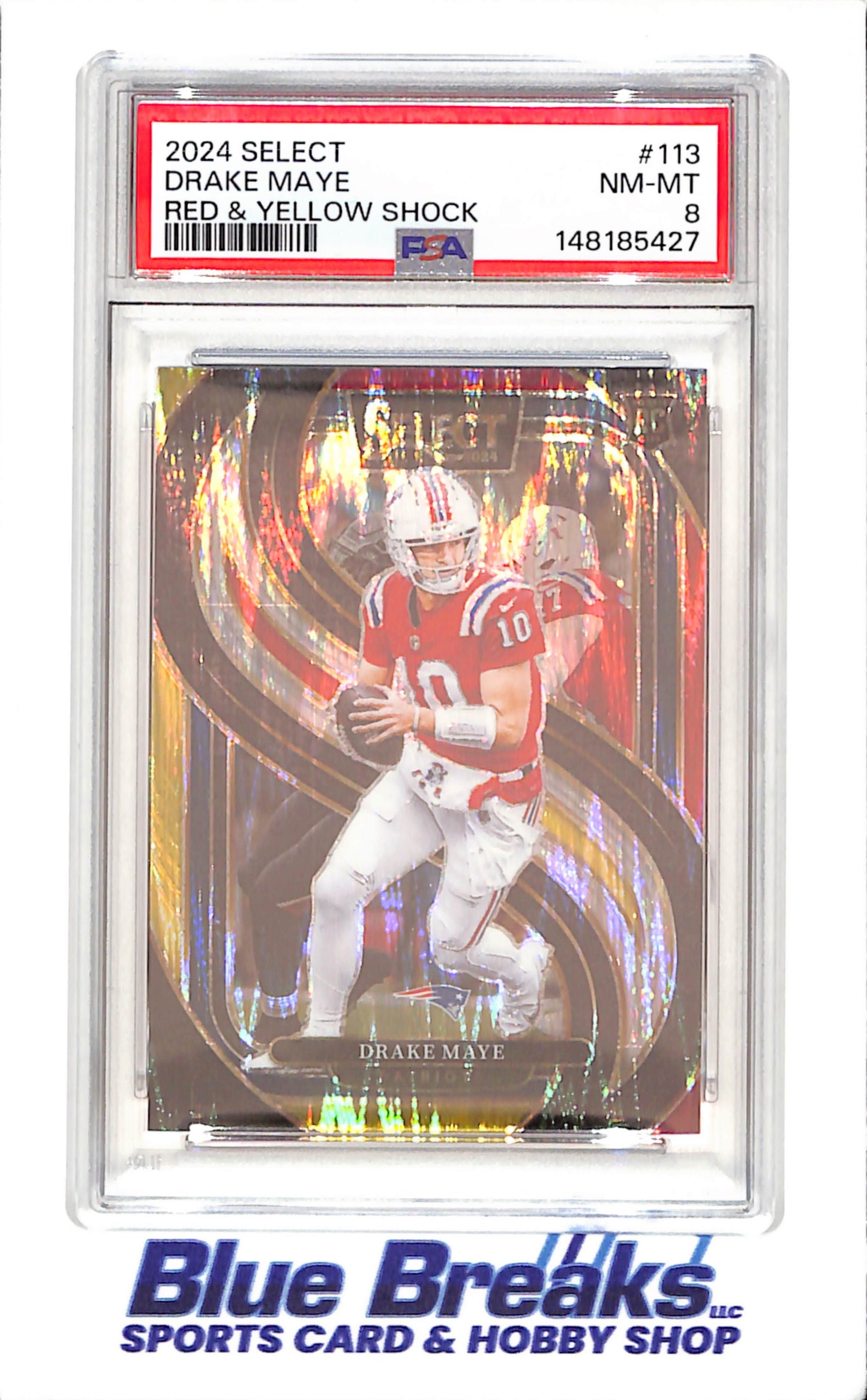 2024 Panini Select - Drake Maye - Red & Yellow Shock - RC - PSA 8 - New England Patriots - Football - #113
