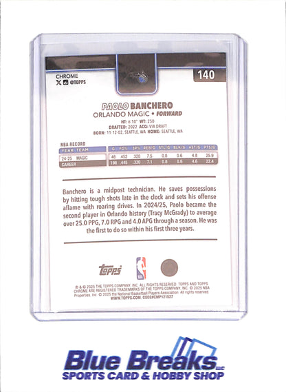 2025-26 Topps Chrome - Paolo Banchero - Blue Xfractor - Orlando Magic - Basketball - #140