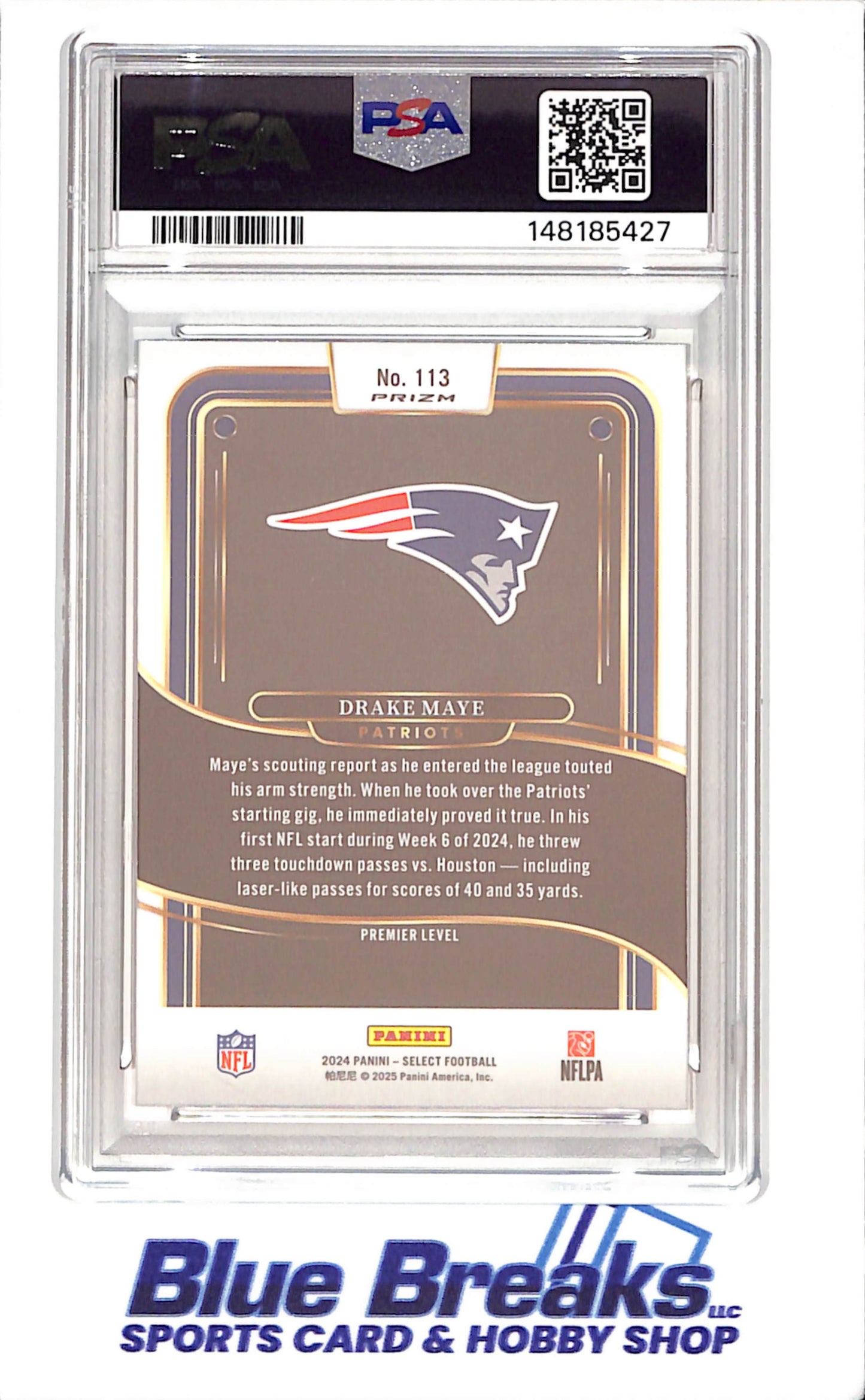 2024 Panini Select - Drake Maye - Red & Yellow Shock - RC - PSA 8 - New England Patriots - Football - #113