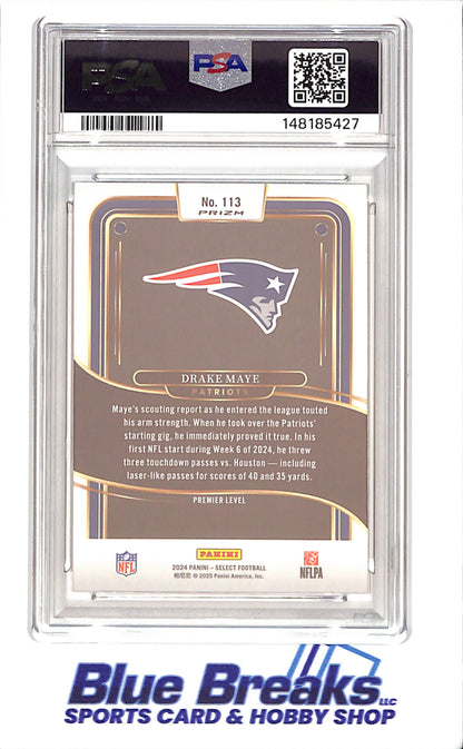 2024 Panini Select - Drake Maye - Red & Yellow Shock - RC - PSA 8 - New England Patriots - Football - #113