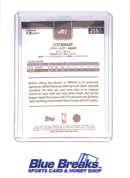 2025-26 Topps Chrome - Ace Bailey - RC - Blue Xfractor - Utah Jazz - Basketball - #255
