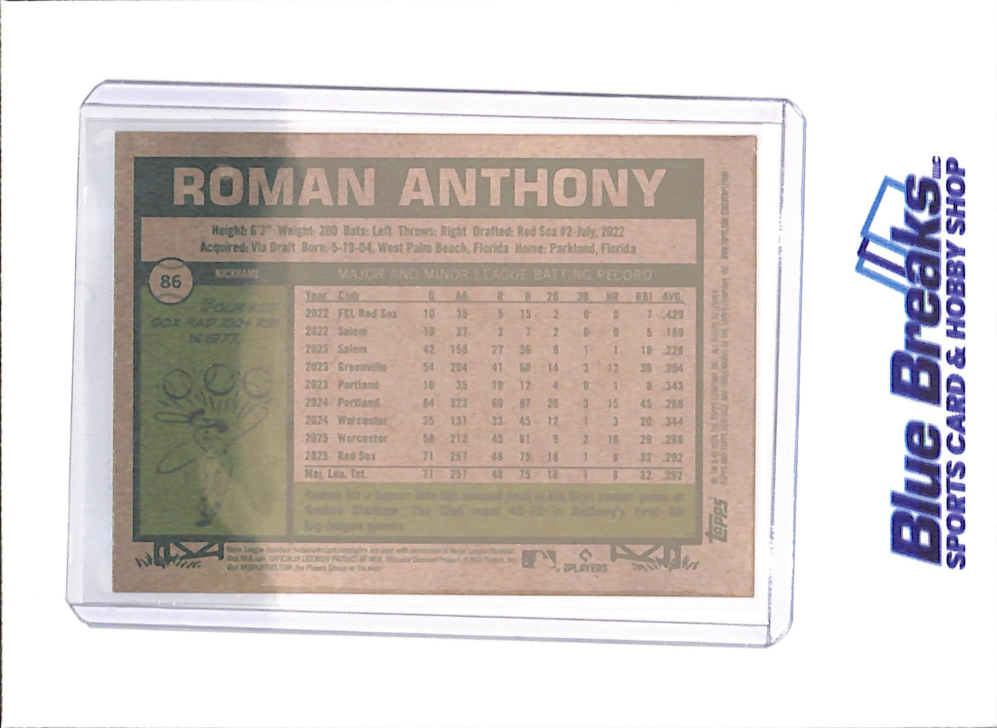2026 Topps Heritage - Roman Anthony - White Border - RC - Boston Red Sox - Baseball - #86