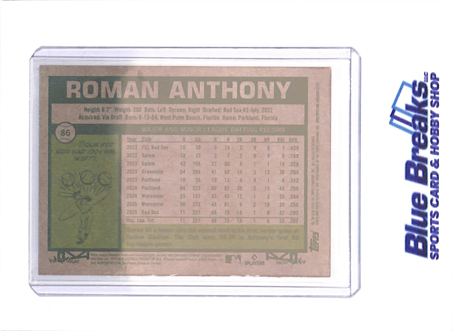 2026 Topps Heritage - Roman Anthony - Red Border - RC - Boston Red Sox - Baseball - #86