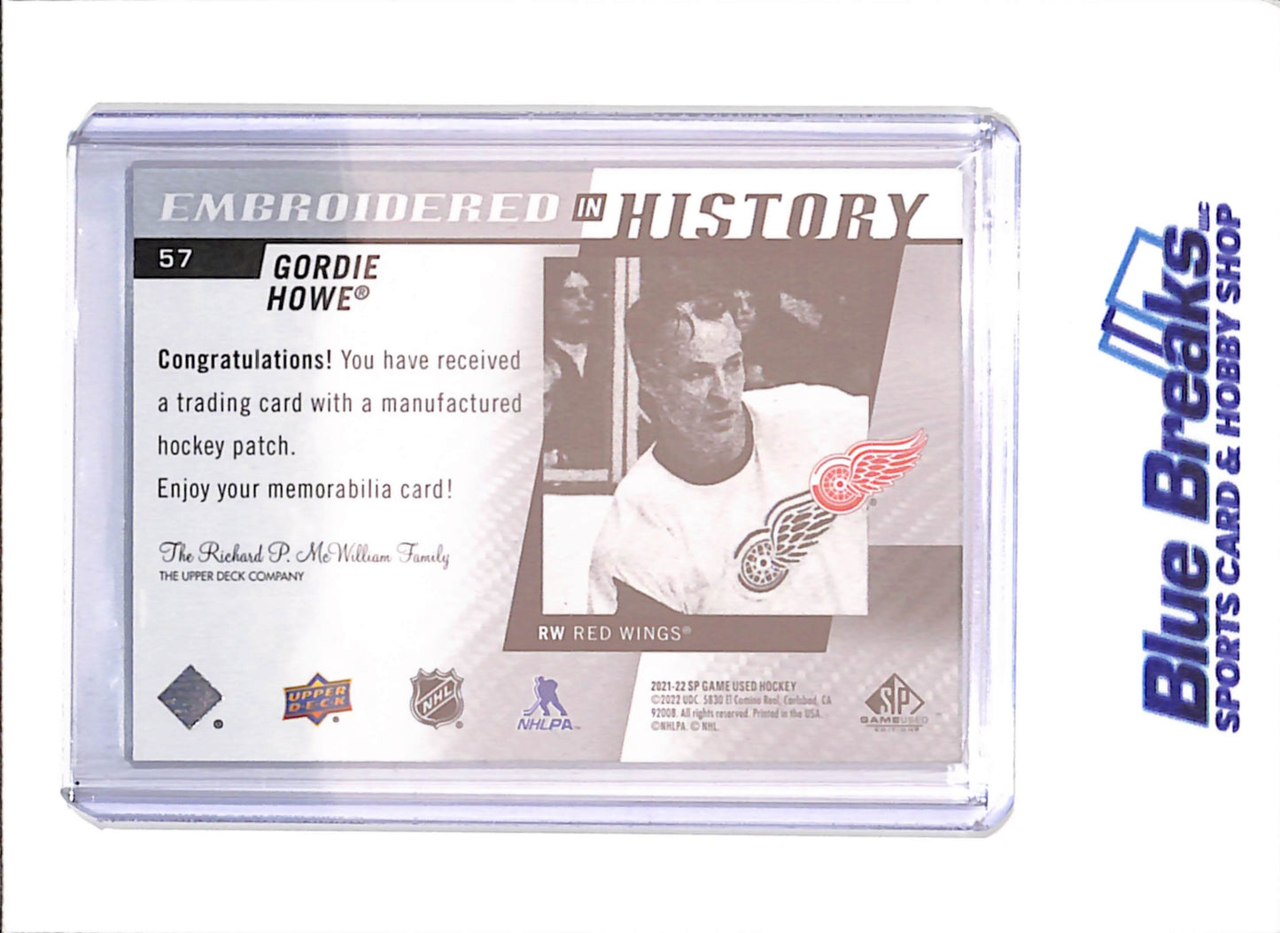 2021-22 SP Game Used - Gordie Howe - Embroidered in History Patch - Detroit Red Wings - Hockey - #57