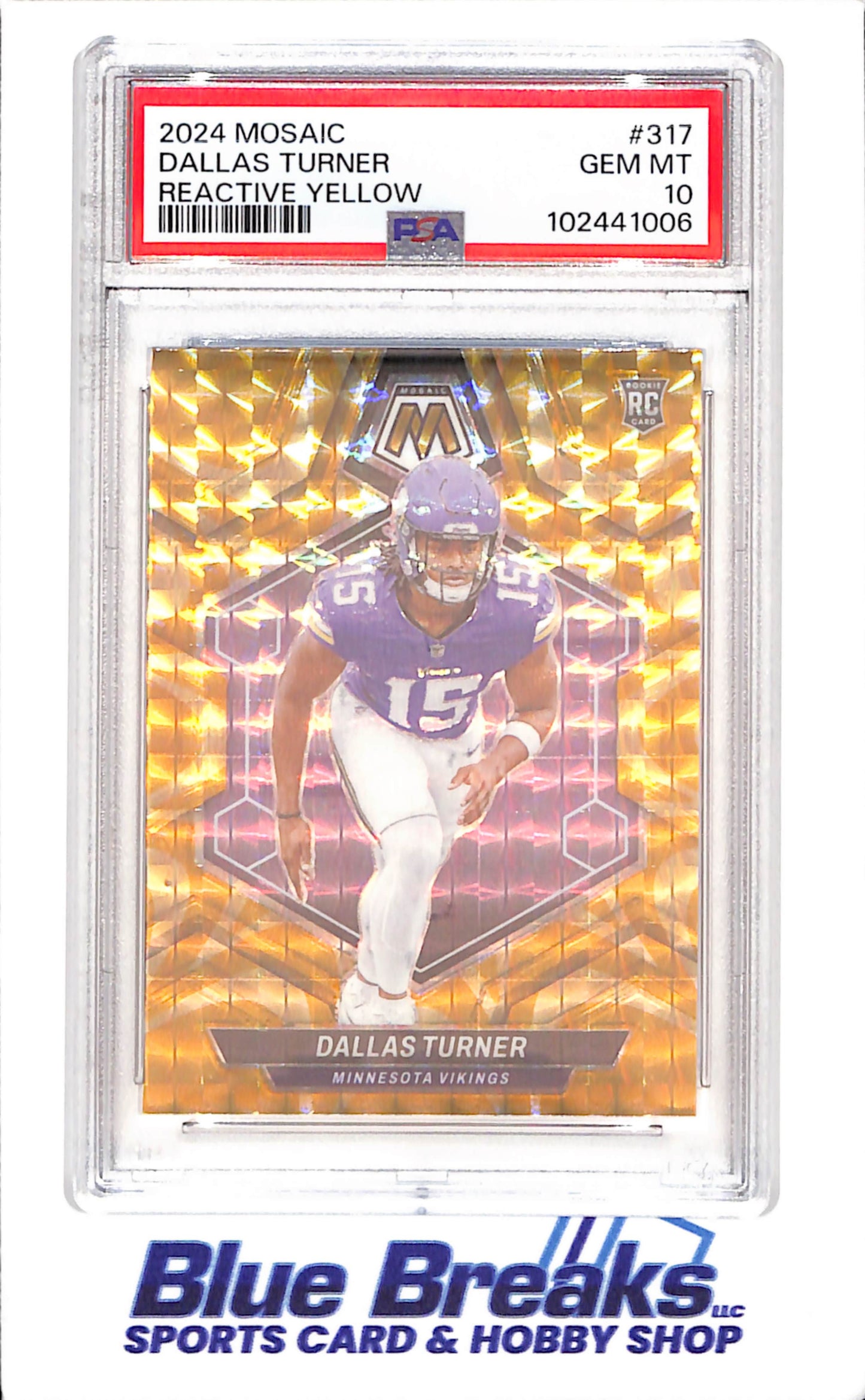 2024 Panini Mosaic - Dallas Turner - Reactive Yellow - RC - PSA 10 - Minnesota Vikings - Football - #317