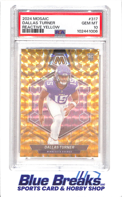 2024 Panini Mosaic - Dallas Turner - Reactive Yellow - RC - PSA 10 - Minnesota Vikings - Football - #317