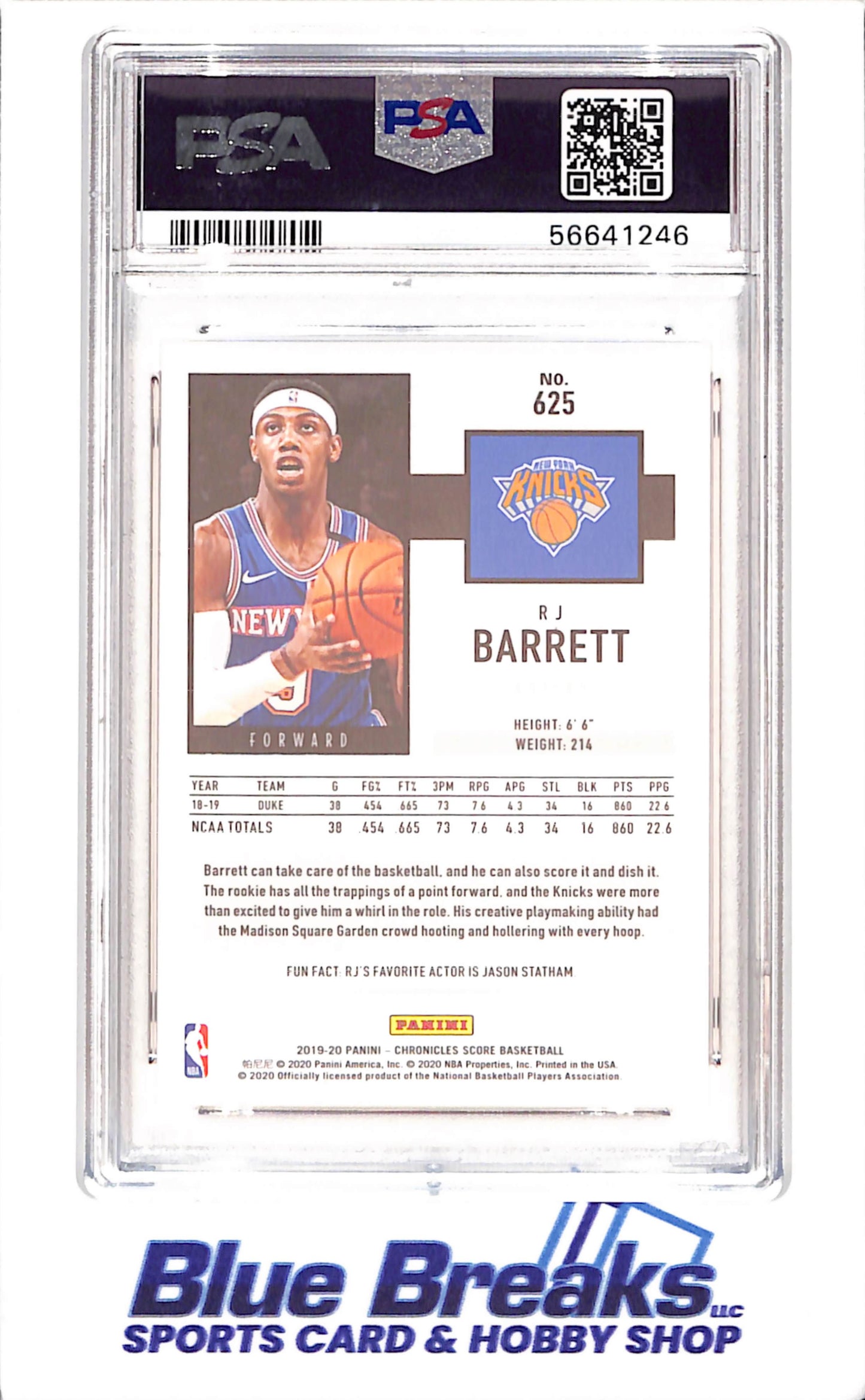 2019 Panini Chronicles - RJ Barrett - RC - PSA 9 - New York Knicks - Basketball - #625