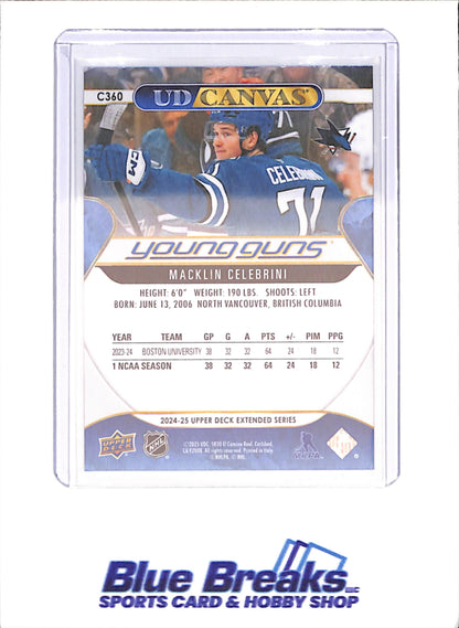 2024-25 Upper Deck Extended Series - Macklin Celebrini - Canvas Young Guns - San Jose Sharks - Hockey - #C360