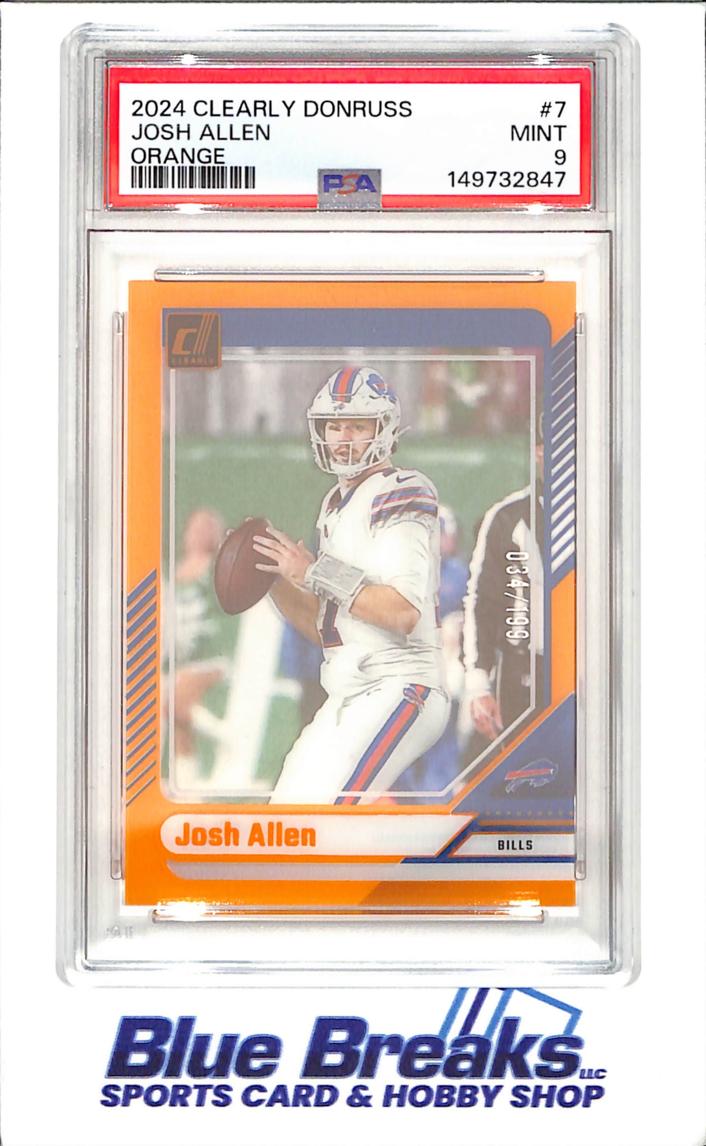 2024 Clearly Donruss - Josh Allen - Orange - 34/199 - PSA 9 - Buffalo Bills - Football - #7