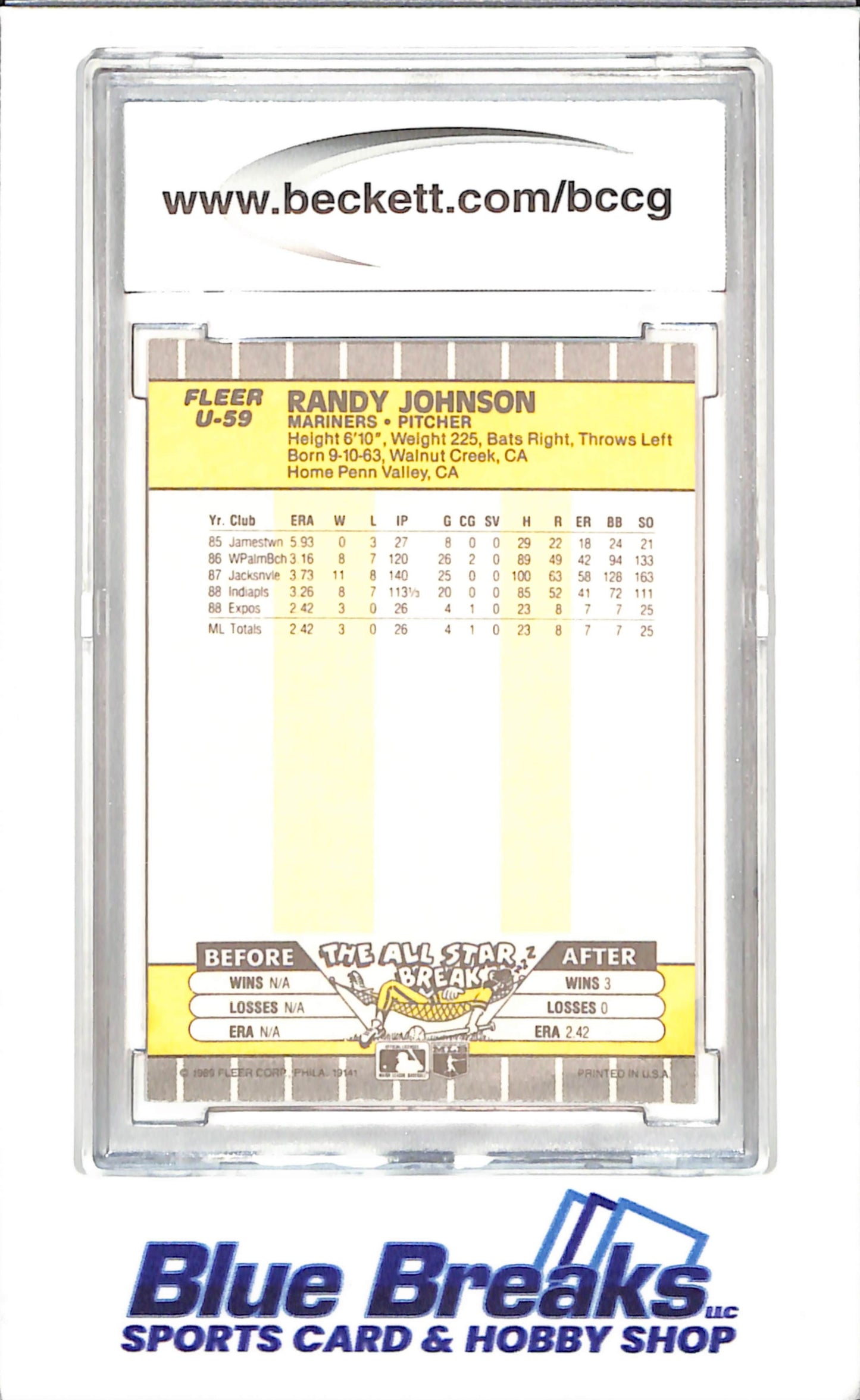 1989 Fleer Update - Randy Johnson - BCCG 10 - Seattle Mariners - Baseball - #U-59