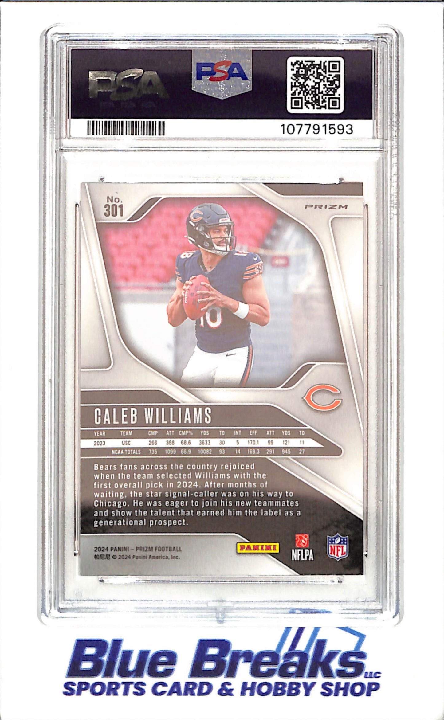 2024 Prizm - Caleb Williams - Orange Lazer Prizm - RC - PSA 9 - Chicago Bears - Football - #301