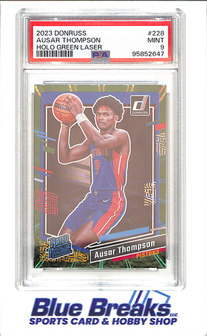 2023 Panini Donruss - Ausar - Thompson - Holo Green Laser - Rated Rookie - PSA 9 - Detroit Pistons - Basketball - #228