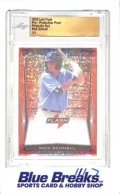 2018 Leaf Flash - Nick Schnell - Pre-Production Proof - Prismatic Red - 1/1 - San Diego Padres - Baseball