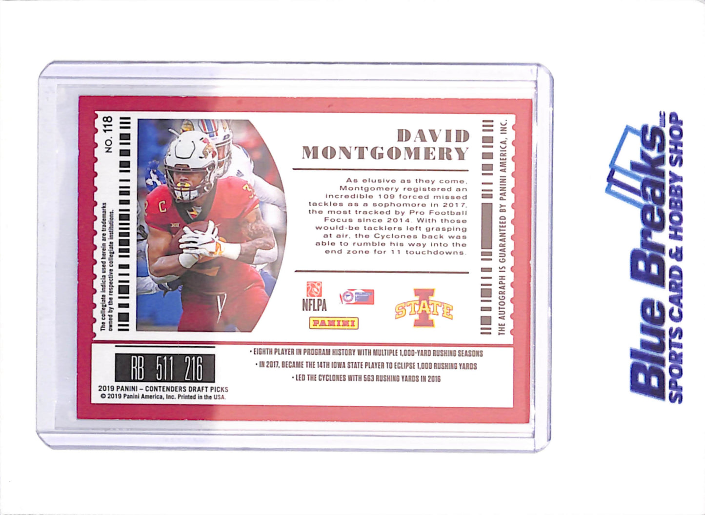2019 Panini Contenders Draft Picks - David Montgomery - College Ticket - RC - Autograph - Iowa State Cyclones - Football - #118