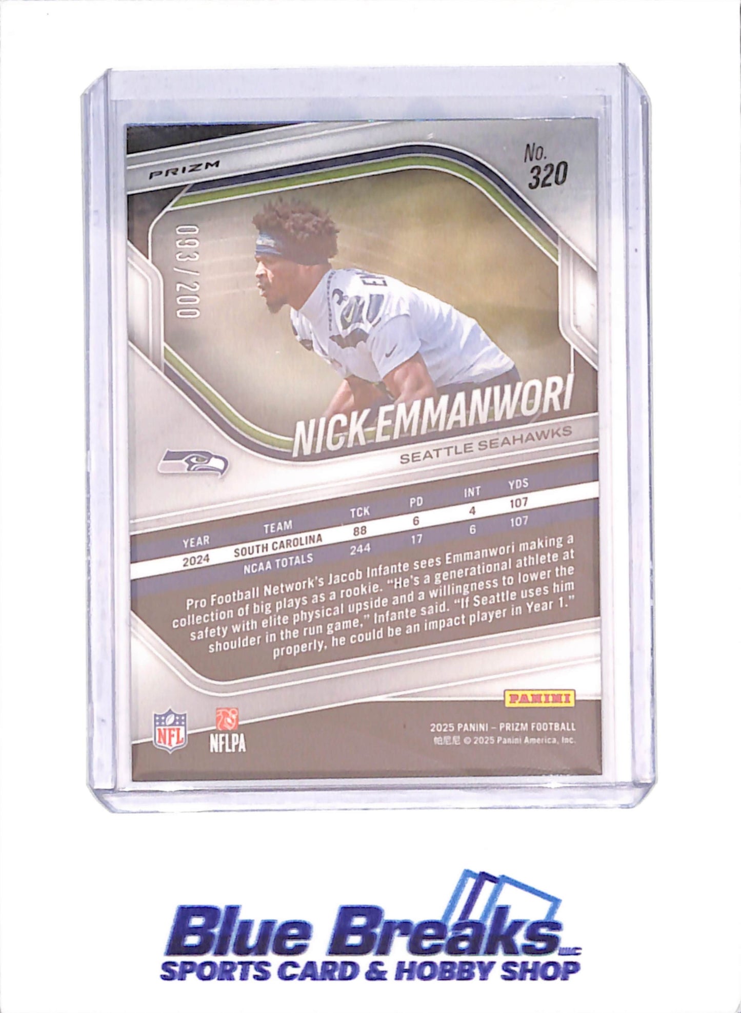 2025 Panini Prizm - Nick Emmawori - Green Hyper - RC - 93/200 - Seattle Seahawks - Football - #320