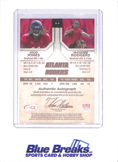 2011 Sage - Julio Jones - Jacquizz Rodgers - Dual Auto - 3/50 - RC - Atlanta Falcons - Football - #A-4