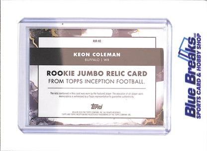 2024 Topps Inception - Keon Coleman - RC - Orange - 8/50 - Player-worn Memorabilia - Buffalo Bills - Football - #RJR-KC