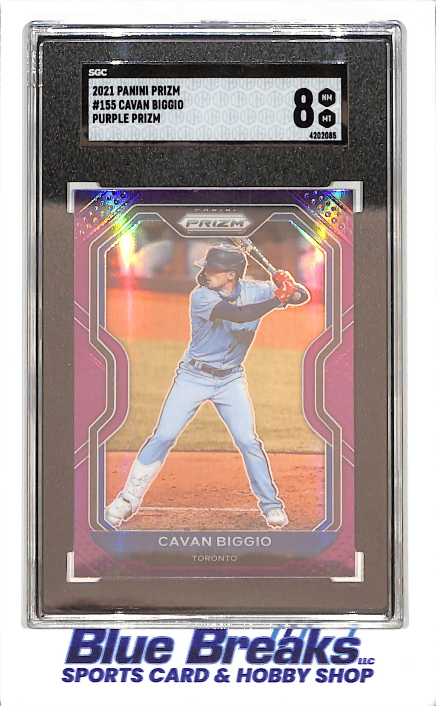 2021 Panini Prizm - Cavan Biggio - Purple Prizm - PSA 8 - Toronto Blue Jays - Baseball - #155