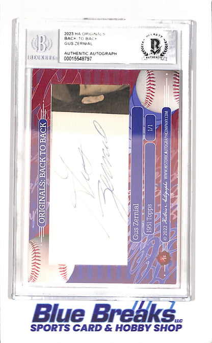 2023 Historic Autographs Originals Back to Back - Gus Zernial - 1/1 - Fly Out - 1951 Topps - Beckett