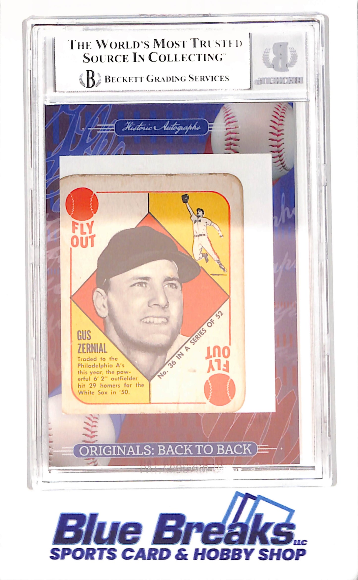 2023 Historic Autographs Originals Back to Back - Gus Zernial - 1/1 - Fly Out - 1951 Topps - Beckett