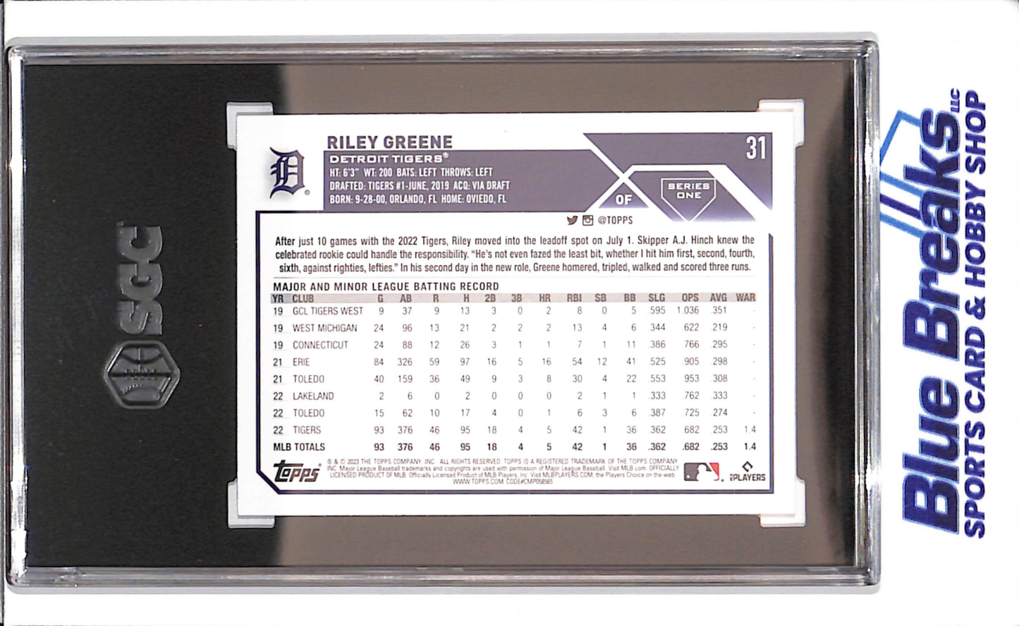 2023 Topps - Riley Greene - RC - CGC 9.5 - Detroit Tigers - Baseball - #31