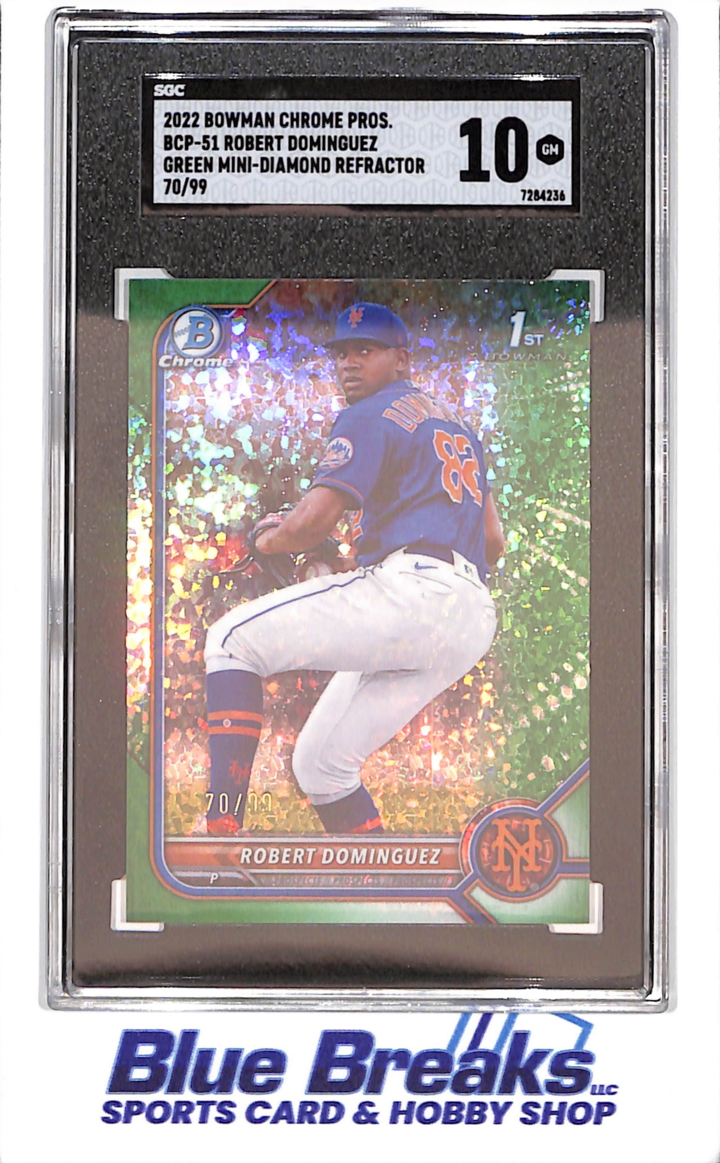 2022 Bowman Chrome - Robert Dominguez - Green Mini-Diamond Refractor - 70/99 - Bowman 1st - CGC 10 - #BCP-51