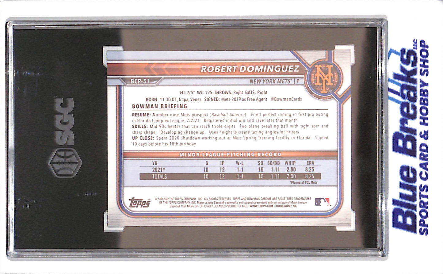 2022 Bowman Chrome - Robert Dominguez - Green Mini-Diamond Refractor - 70/99 - Bowman 1st - CGC 10 - #BCP-51