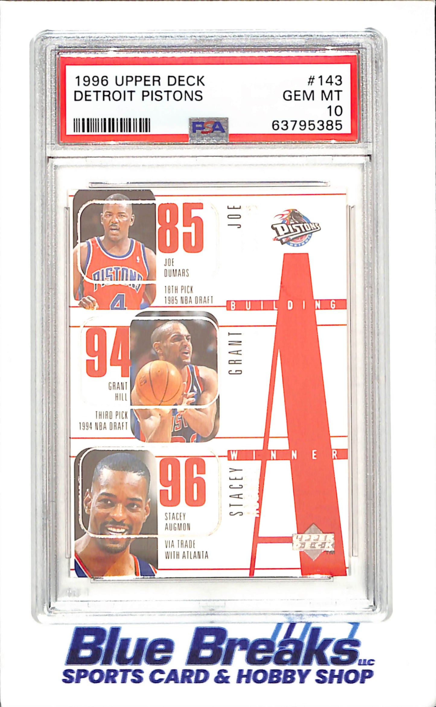 1996 Upper Deck - Detroit Pistons - Joe Dumas - Grant Hill - Stacey Augmon - PSA 10 - Basketball - #143