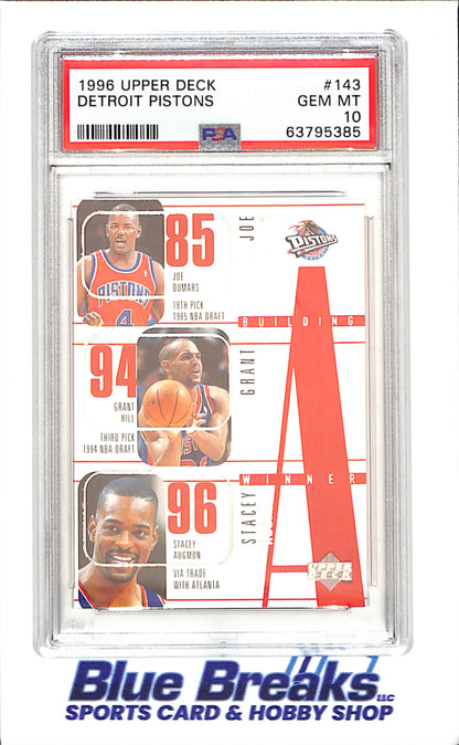 1996 Upper Deck - Detroit Pistons - Joe Dumas - Grant Hill - Stacey Augmon - PSA 10 - Basketball - #143