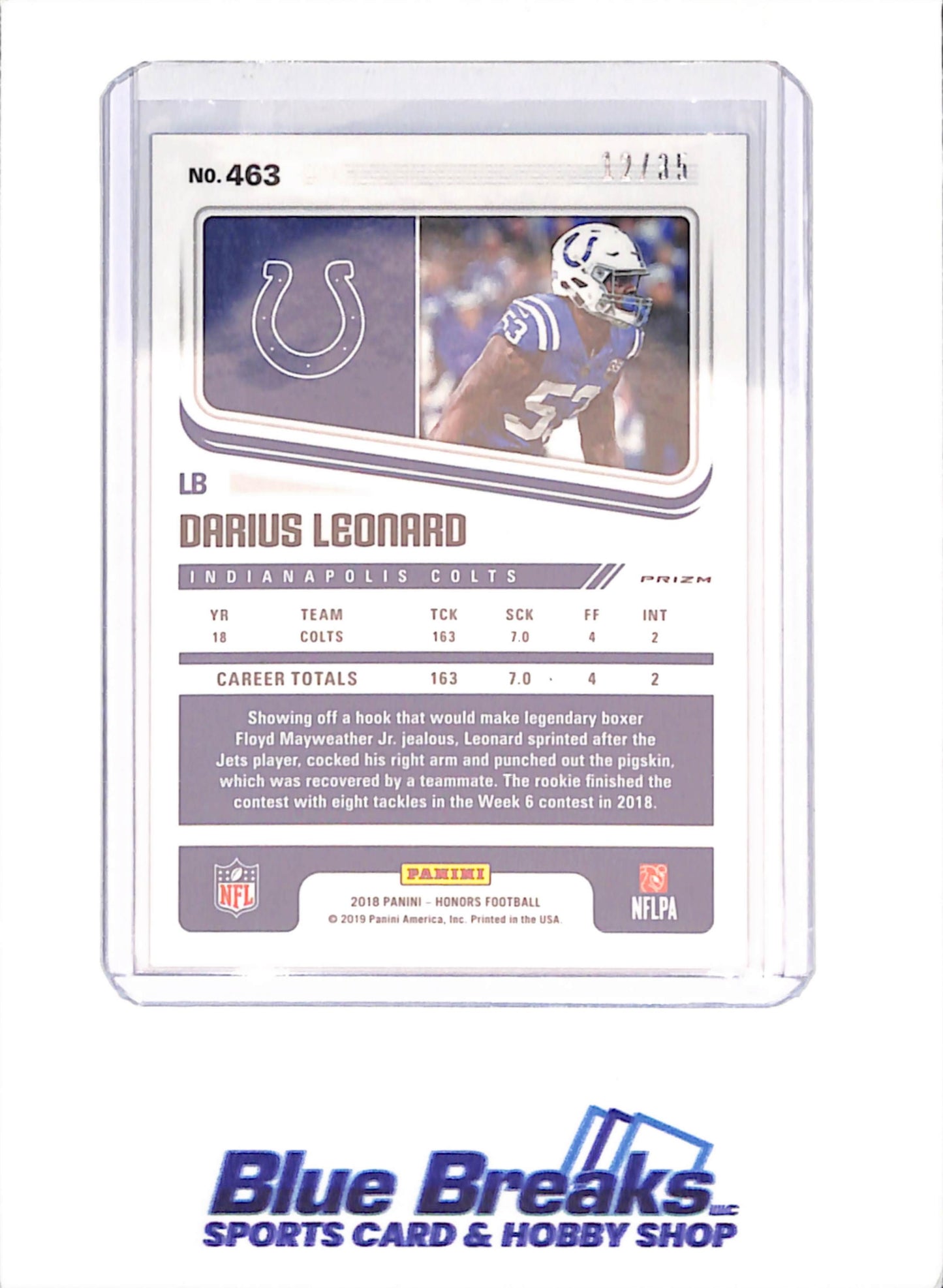 2018 Panini Honors Score - Darius Leonard - RC - Artist's Proof - 12/35 - Indianapolis Colts - Football - #463