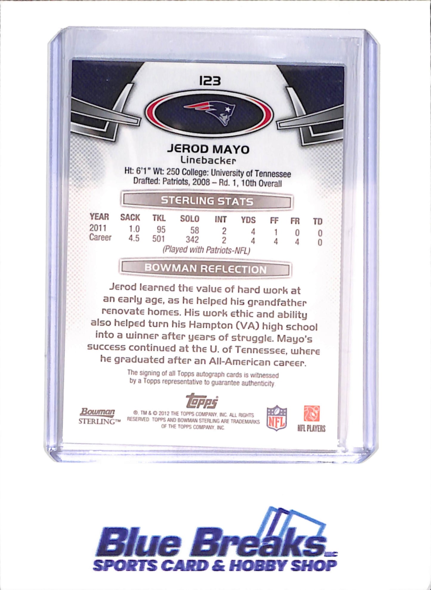 2012 Bowman Sterling - Jerod Mayo - Autograph - New England Patriots - Football - #123