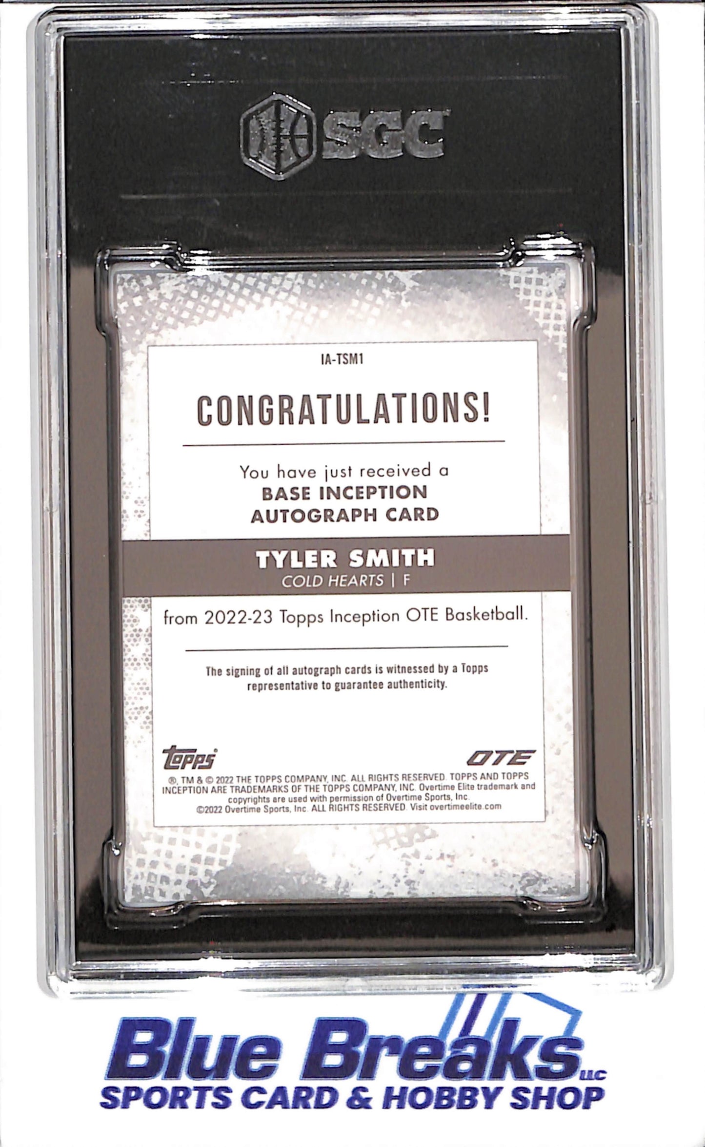 2022-23 Topps Inception OTE - Tyler Smith - Magenta - 24/99 - Autograph - SGC 10/Auto 9 - Cold Hearts - Basketball - #IA-TSM1