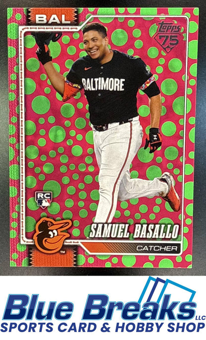 2026 Topps Series 1 Samuel Basallo #104 Holiday Polka Dots Green/Pink RC Baltimore Orioles