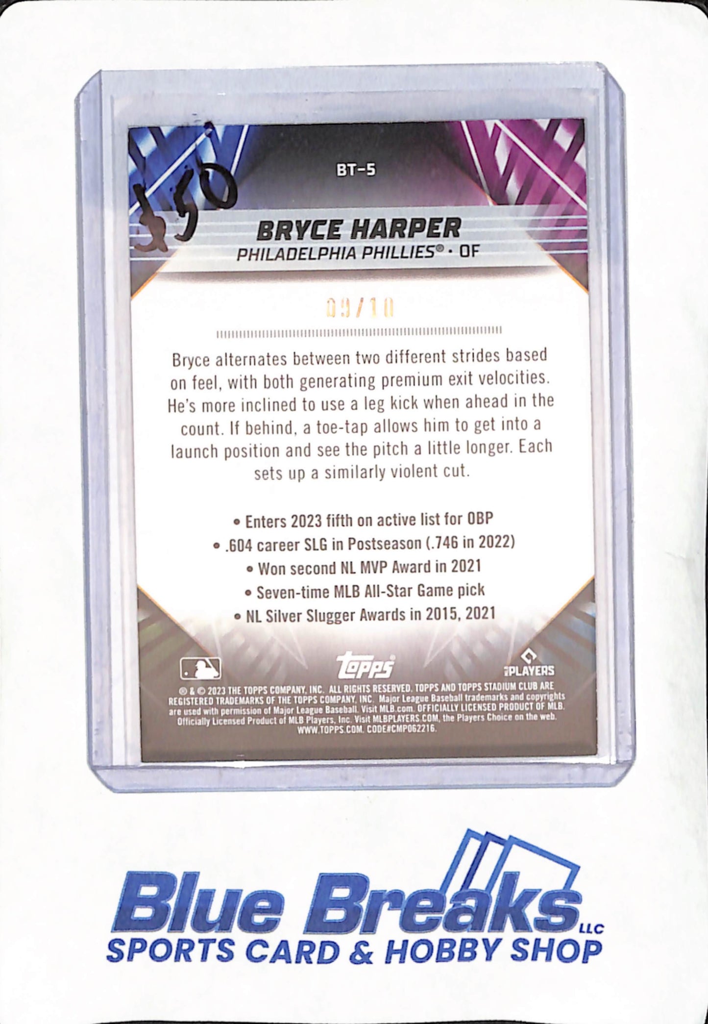 2023 Topps Stadium Club - Bryce Harper - Orange Beam Team - Philadelphia Phillies - Baseball - 9/10 - #BT-5
