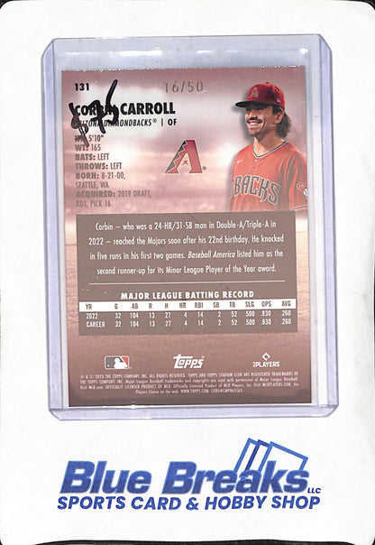 2023 Topps Stadium Club - Corbin Carroll - Blue - RC - Arizona Diamondbacks - Baseball - 16/50 - #131