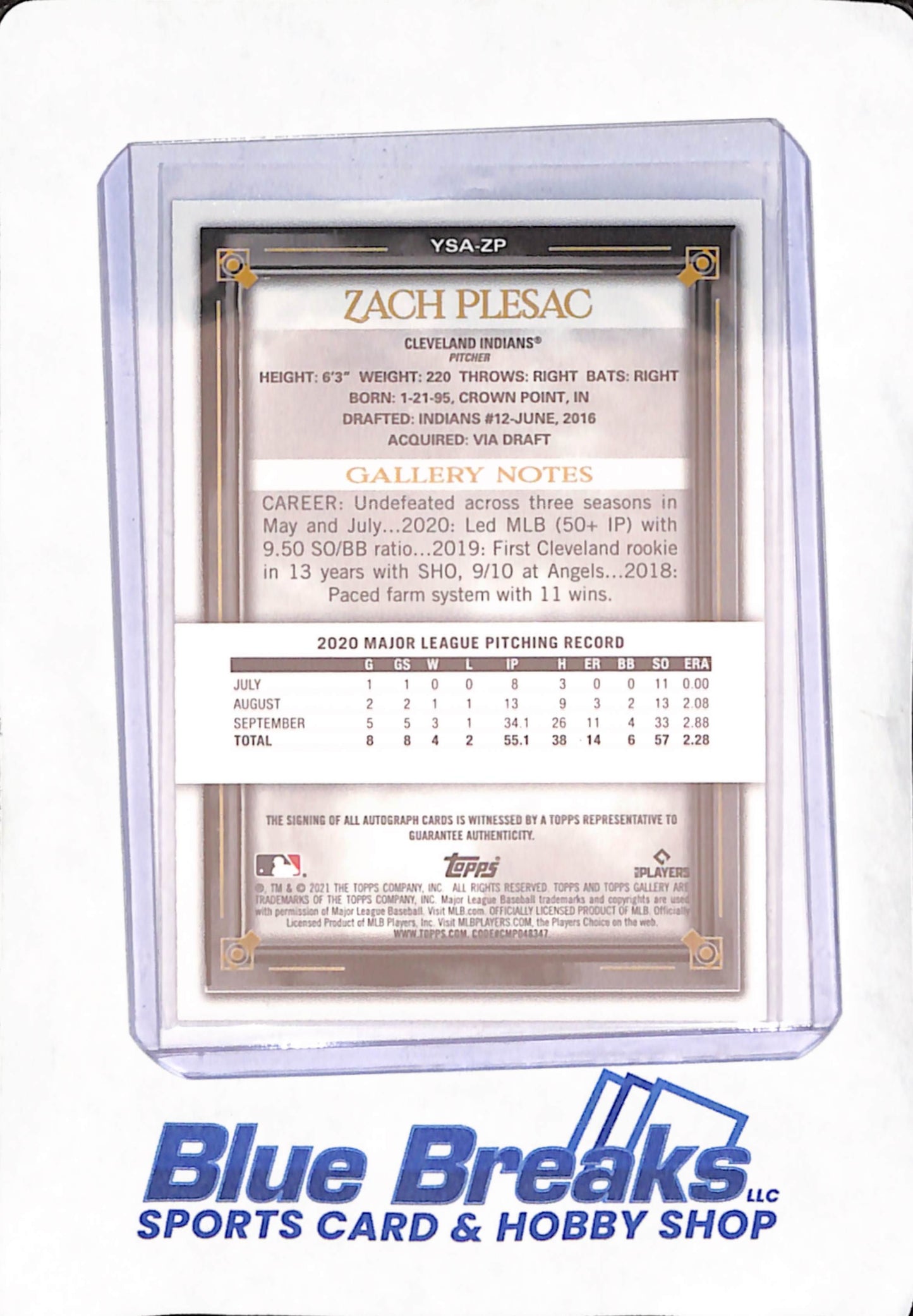 2021 Topps Gallery - Zach Plesac - Autograph - Cleveland Indians - Baseball - #YSA-ZP