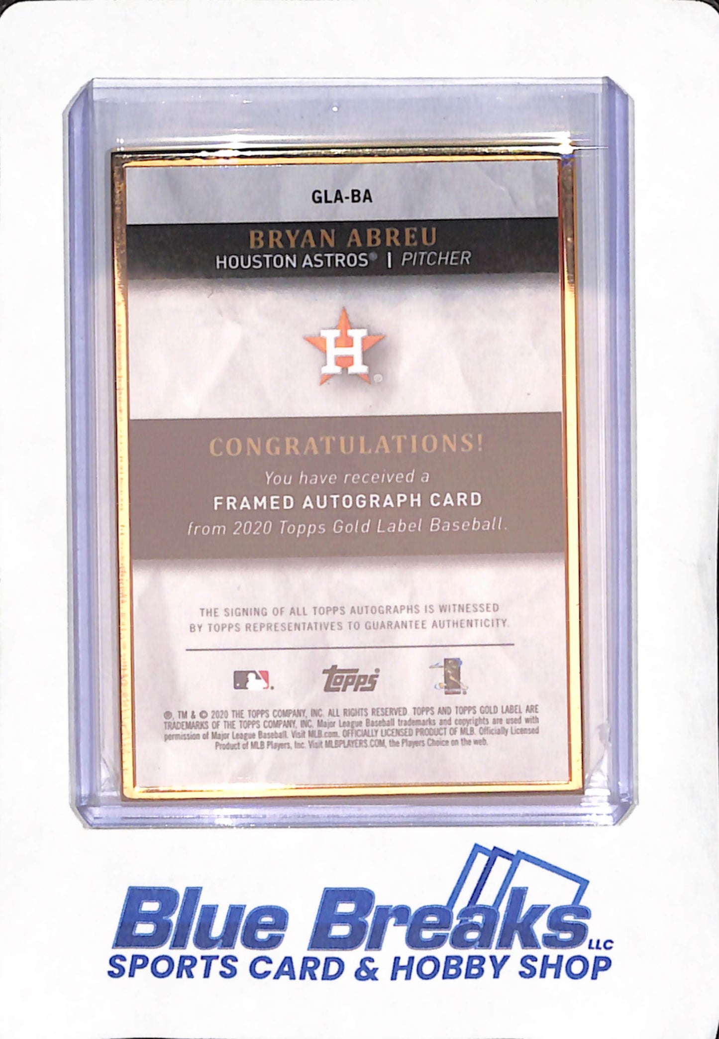 2020 Topps Gold Label - Bryan Abreu - Autograph - RC - Houston Astros - Baseball - #GLA-BA