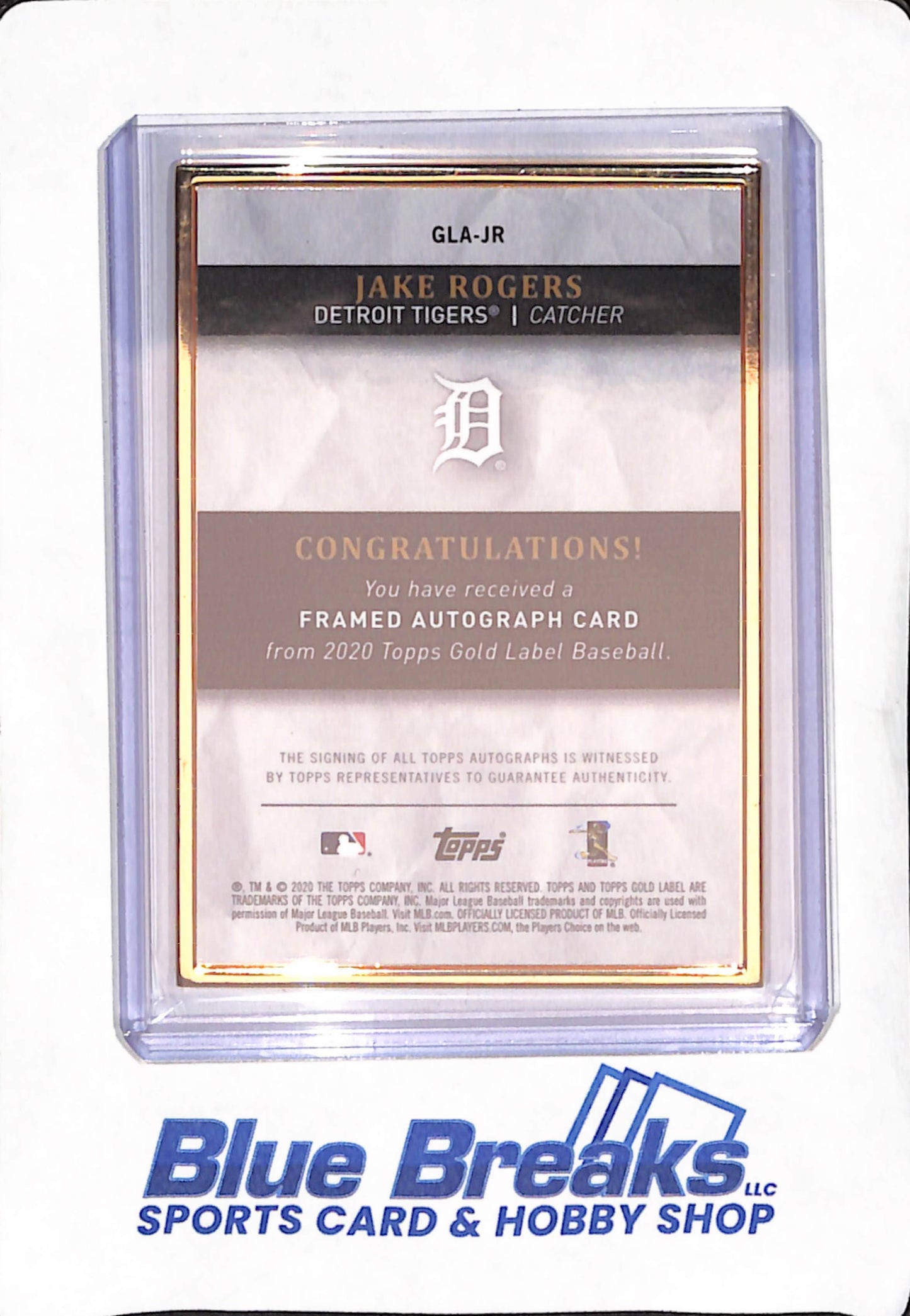 2020 Topps Gold Label - Jake Rogers - Autograph - RC - Detroit Tigers - Baseball - #GLA-JR