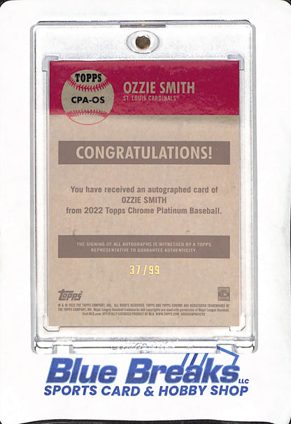 2022 Topps Chrome Platinum Anniversary - Ozzie Smith - Blue Toile Autograph - St. Louis Cardinals - Baseball - 87/99 - #CPA-OS