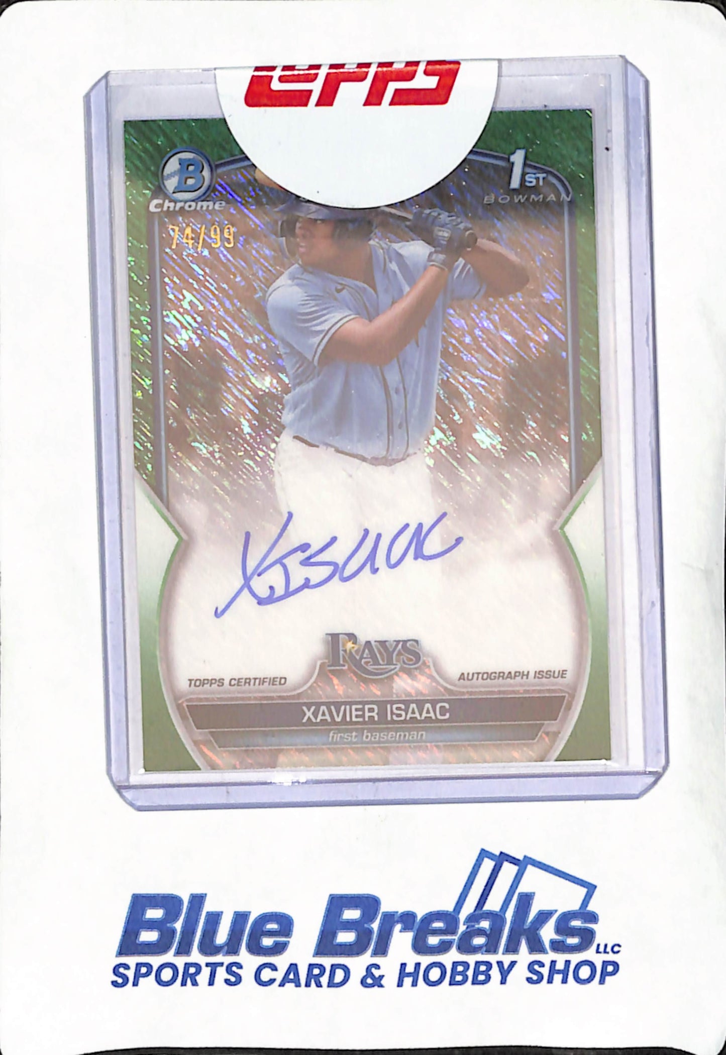 2023 Bowman Chrome - Xavier Isaac - Autograph - Green Shimmer - Tampa Bay Rays - Baseball - 1st Bowman - 74/99 - #CPA-XI