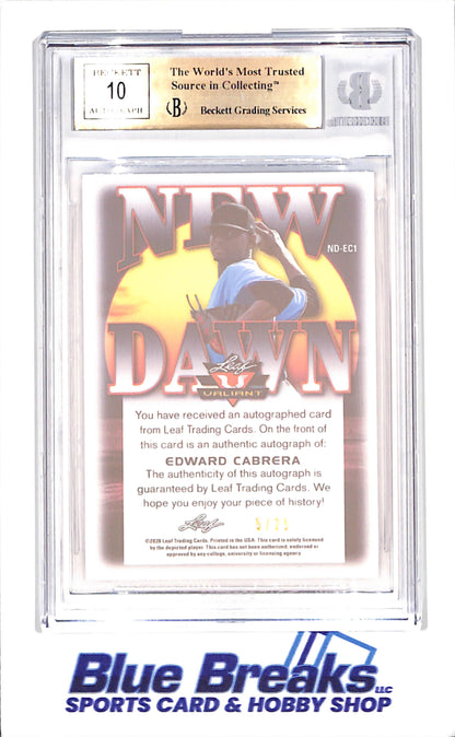 2020 Leaf Valiant - Edward Cabrera - New Dawn - Purple - Autograph - Beckett 9.5 - 5/25 - Miami Marlins - Baseball - #NDEC1