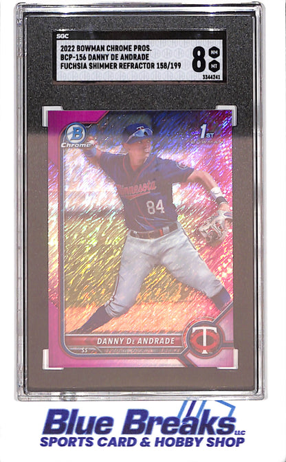 2022 Bowman Chrome - Danny De Andrade - Fuchsia Shimmer - 158/199 - 1st Bowman - SGC 8 - Minnesota Twins - Baseball - #BCP-156