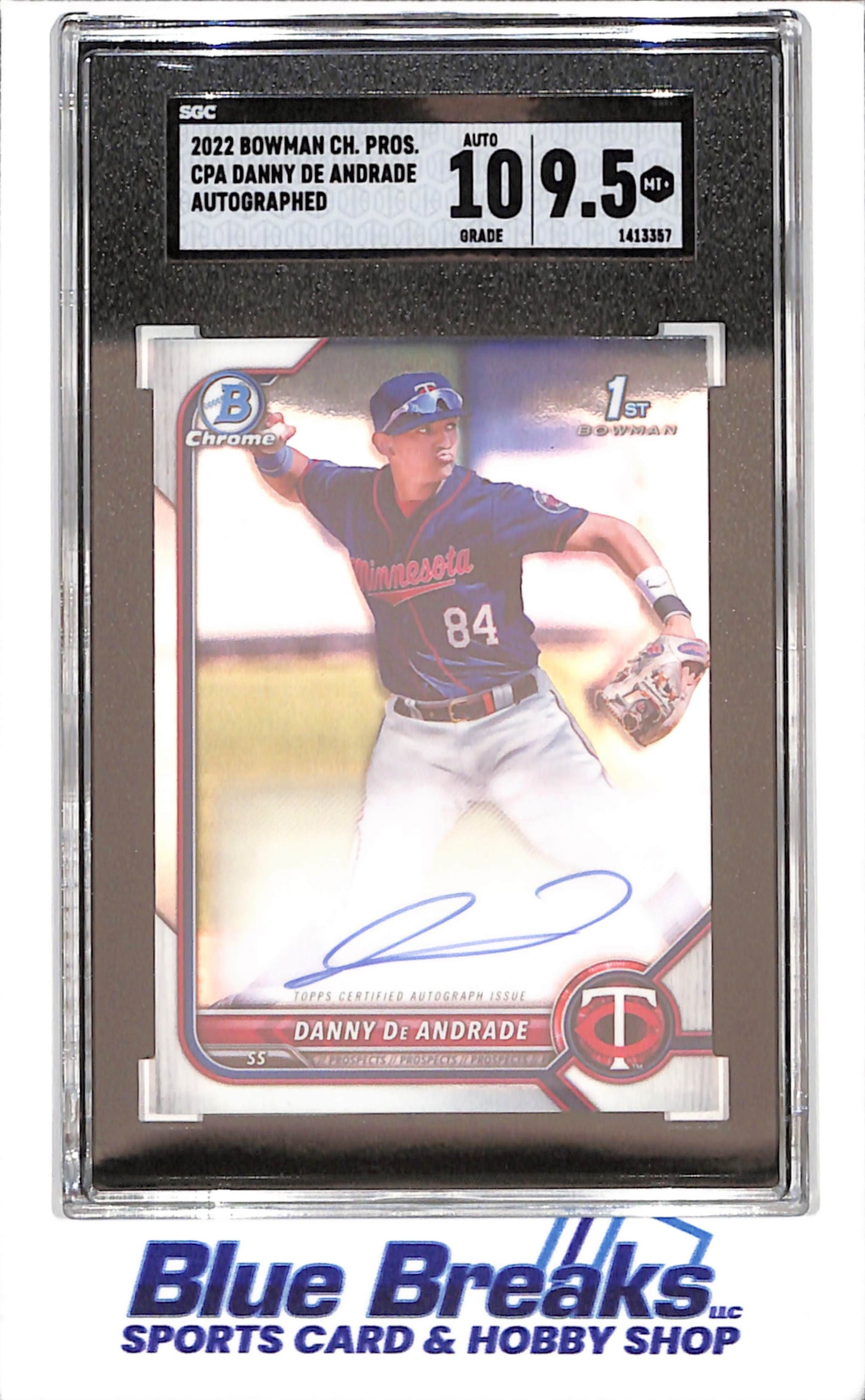 2022 Bowman Chrome - Danny De Andrade - Autograph - 1st Bowman - SGC 9.5/Auto 10 - Minnesota Twins - Baseball - #CPA-DDE