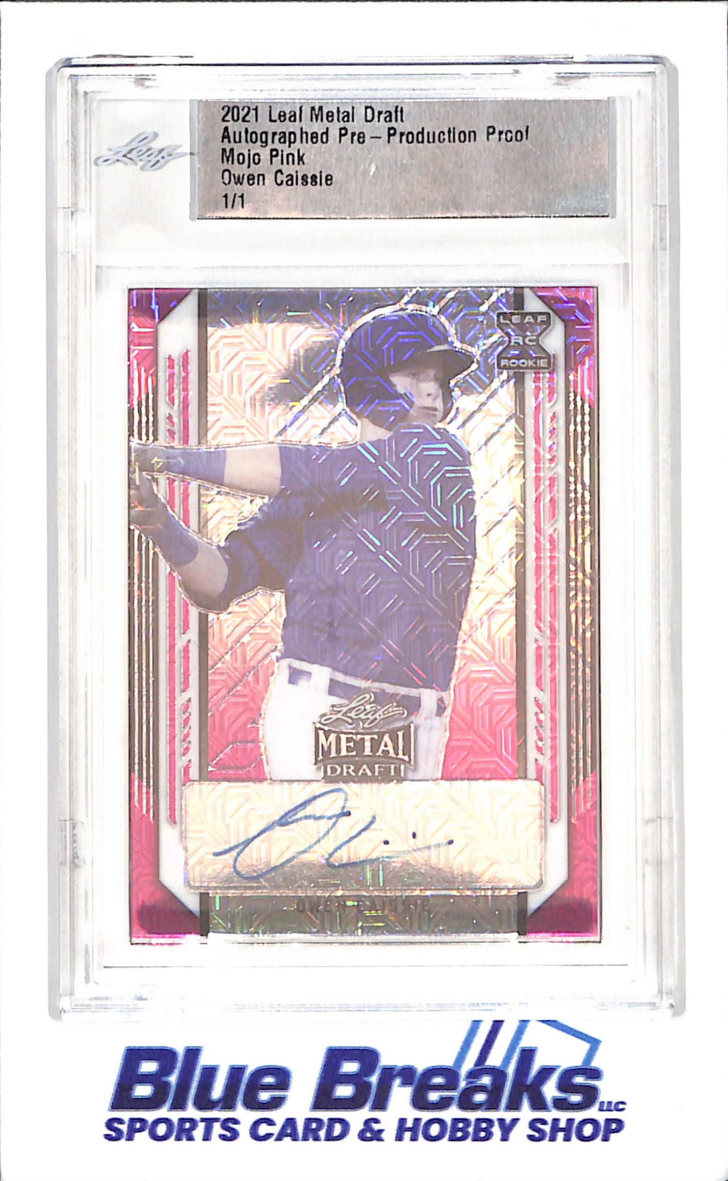 2021 Leaf Metal Draft - Owen Caissie - Pre-Production Proof - Autograph - Mojo Pink - RC - 1/1 - Chicago Cubs - Baseball