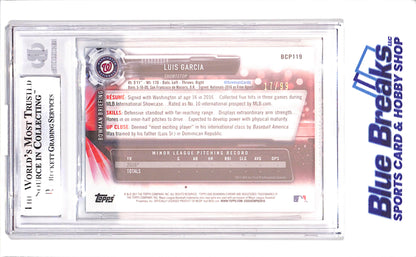 2017 Bowman Chrome - Luis Garcia - 1st Bowman - Mojo Green - Beckett 8.5 - 17/99 - Washington Nationals - Baseball - #BCP119